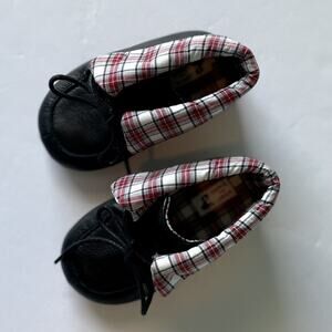 Janie And Jack Black and Plaid Nostalgic Pup Leather Crib Bootie Size 4